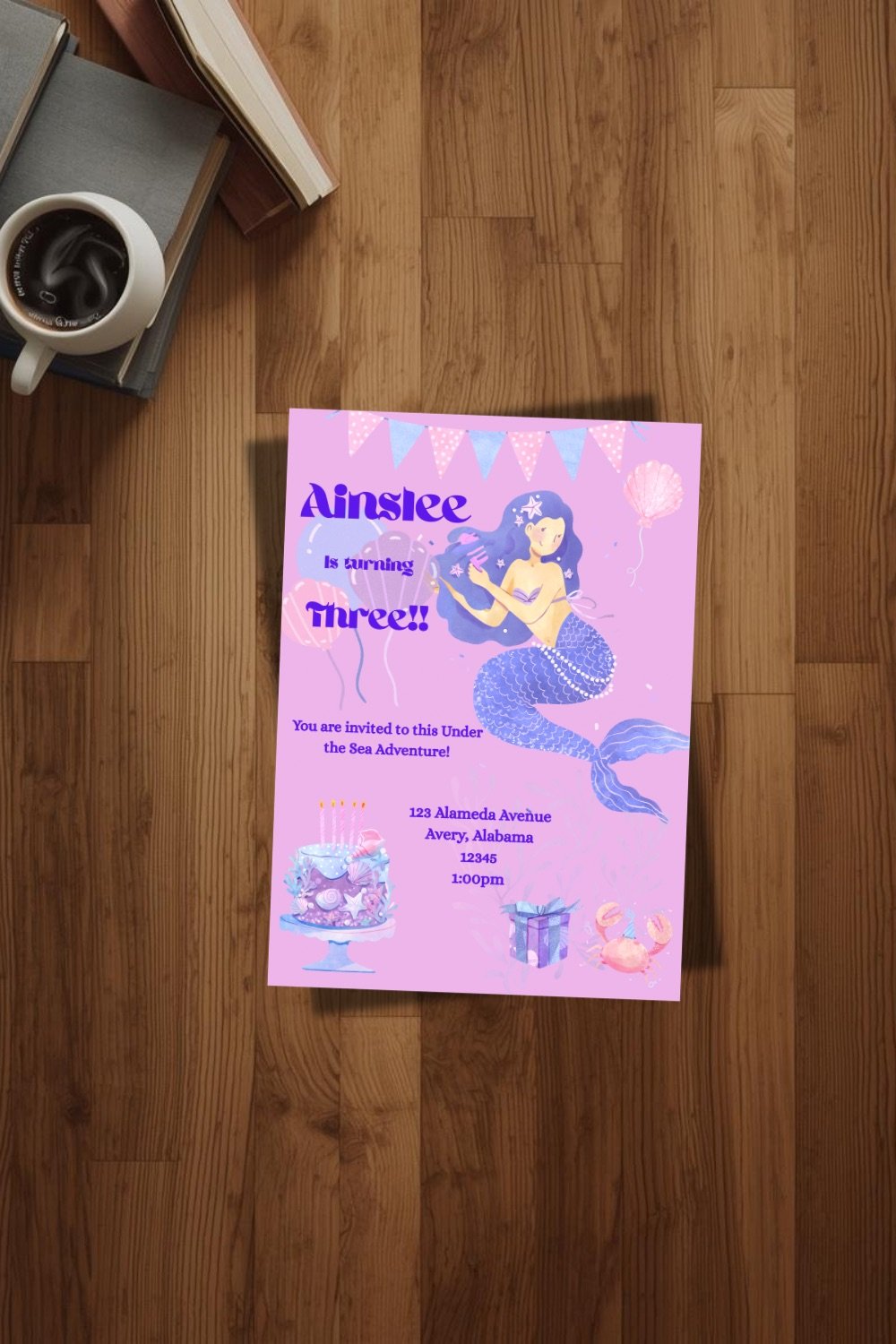 Mermaid birthday printable invitation.