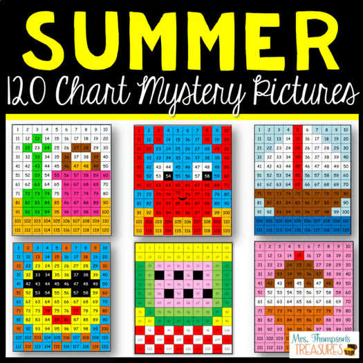 120 Chart Mystery Pictures Summer Math Pack