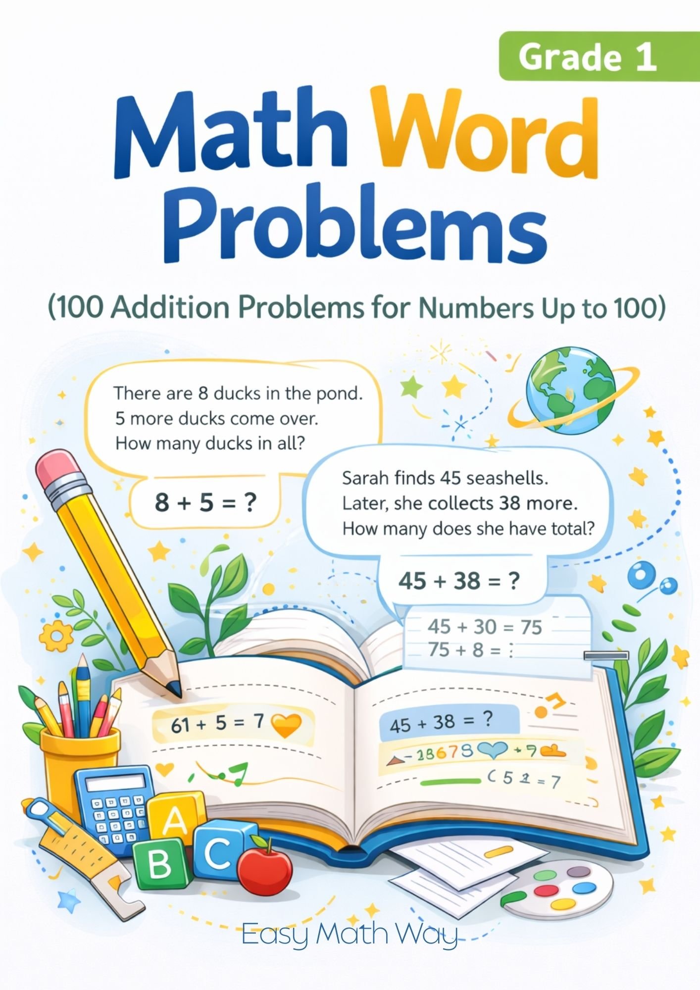 Math Problems Workbook 1 Grad Grade 1 Addition Word Problems Workbook | Enrichment Practice Up to 100 ...