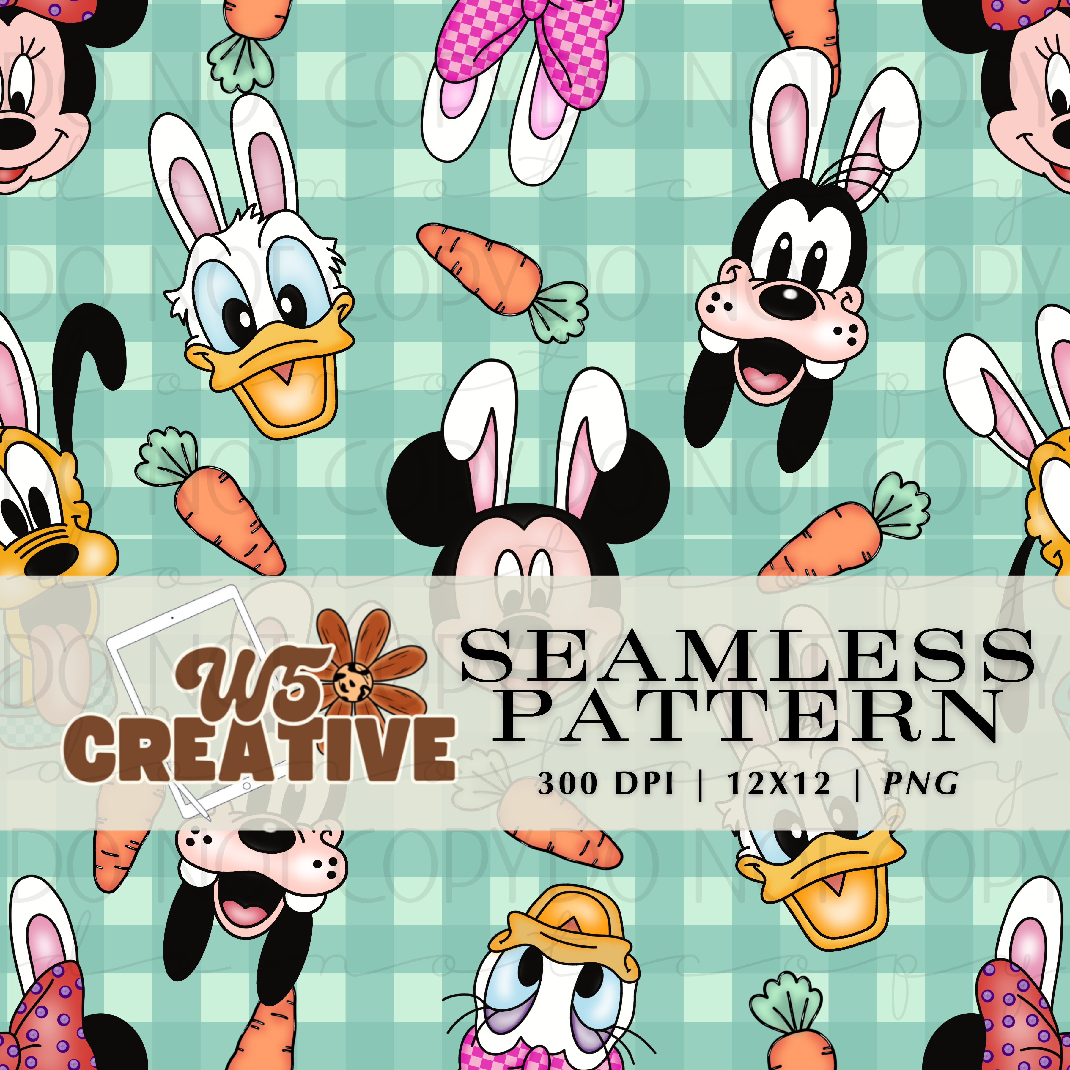 Mouse Easter Green Gingham Seamless - Payhip