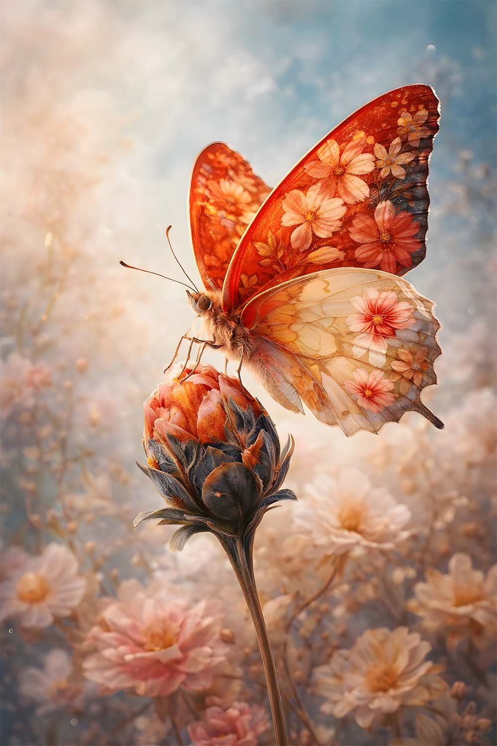 floral butterfly art botanical wall art cottagecore decor print romantic butterfly artwork vintage botanical illustration ethereal wall art pastel butterfly print feminine home decor luxury printable art fantasy butterfly art garden aesthetic art blush pi