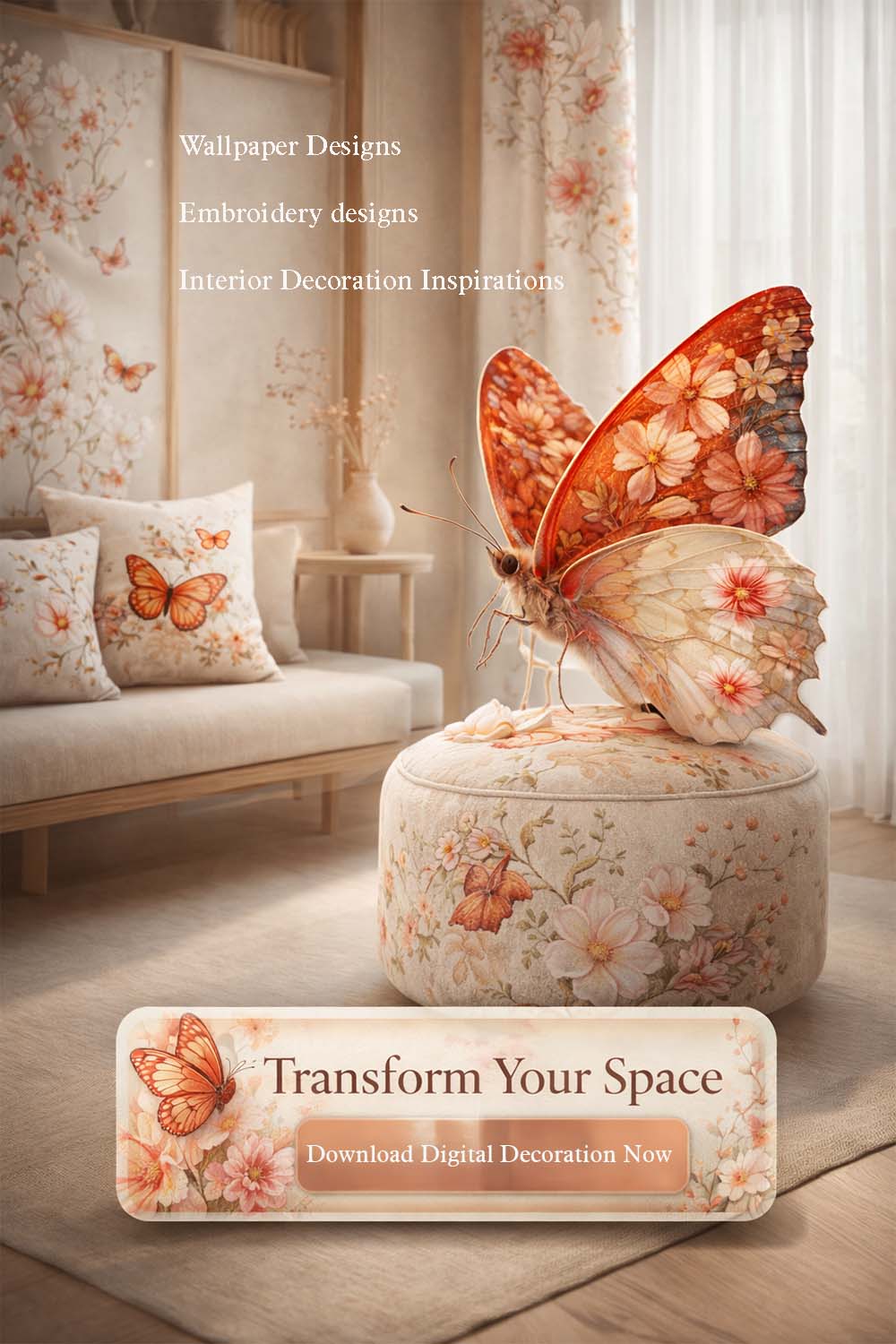 floral butterfly art botanical wall art cottagecore decor print romantic butterfly artwork vintage botanical illustration ethereal wall art pastel butterfly print feminine home decor luxury printable art fantasy butterfly art garden aesthetic art blush pi