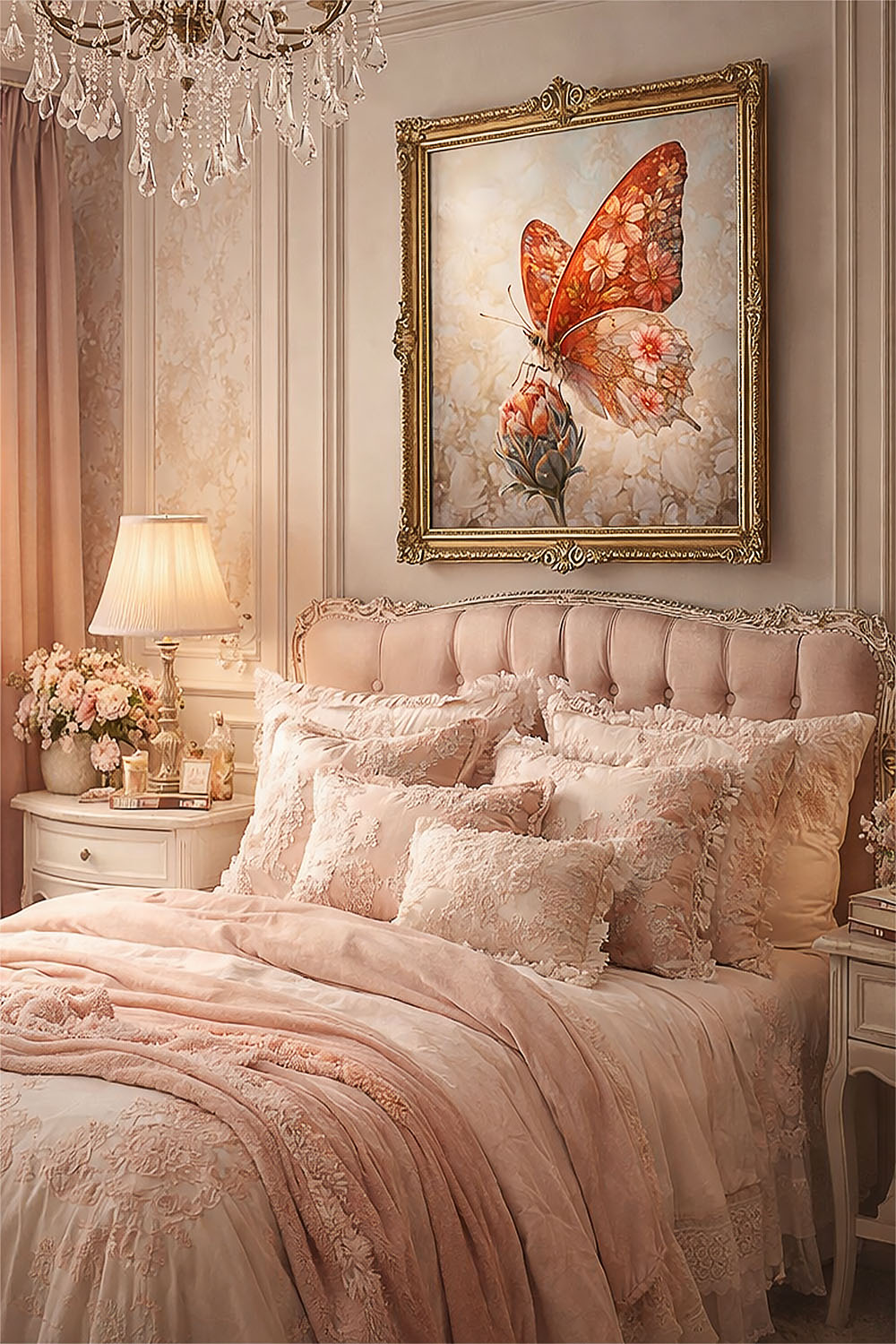 floral butterfly art botanical wall art cottagecore decor print romantic butterfly artwork vintage botanical illustration ethereal wall art pastel butterfly print feminine home decor luxury printable art fantasy butterfly art garden aesthetic art blush pi