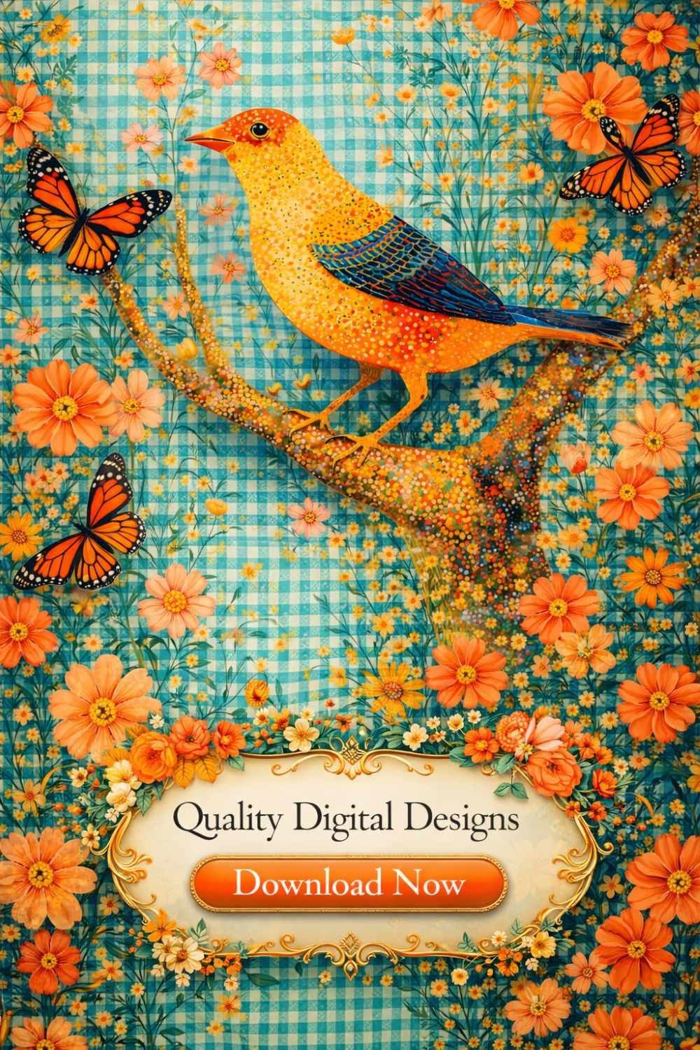 Modern botanical • Whimsical nature art • Floral mosaic design • Contemporary cottagecore • Bright spring decor • Nature-inspired wall art