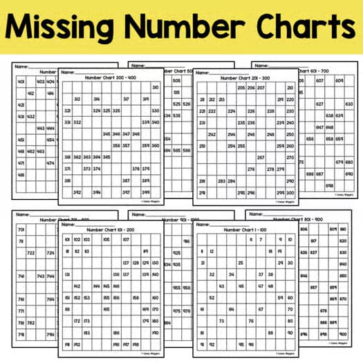 Hundreds Chart Missing Number Puzzles Numbers to 1000