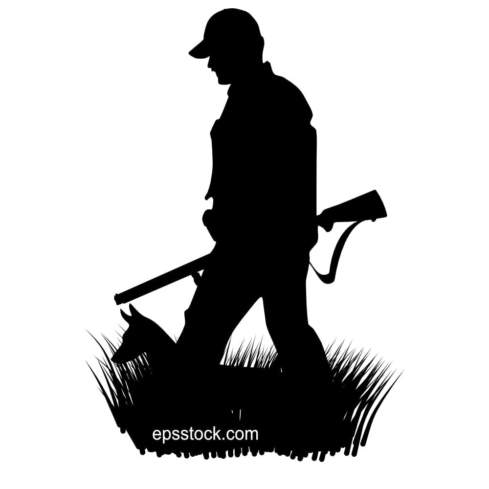 A hunter with a gun and a dog