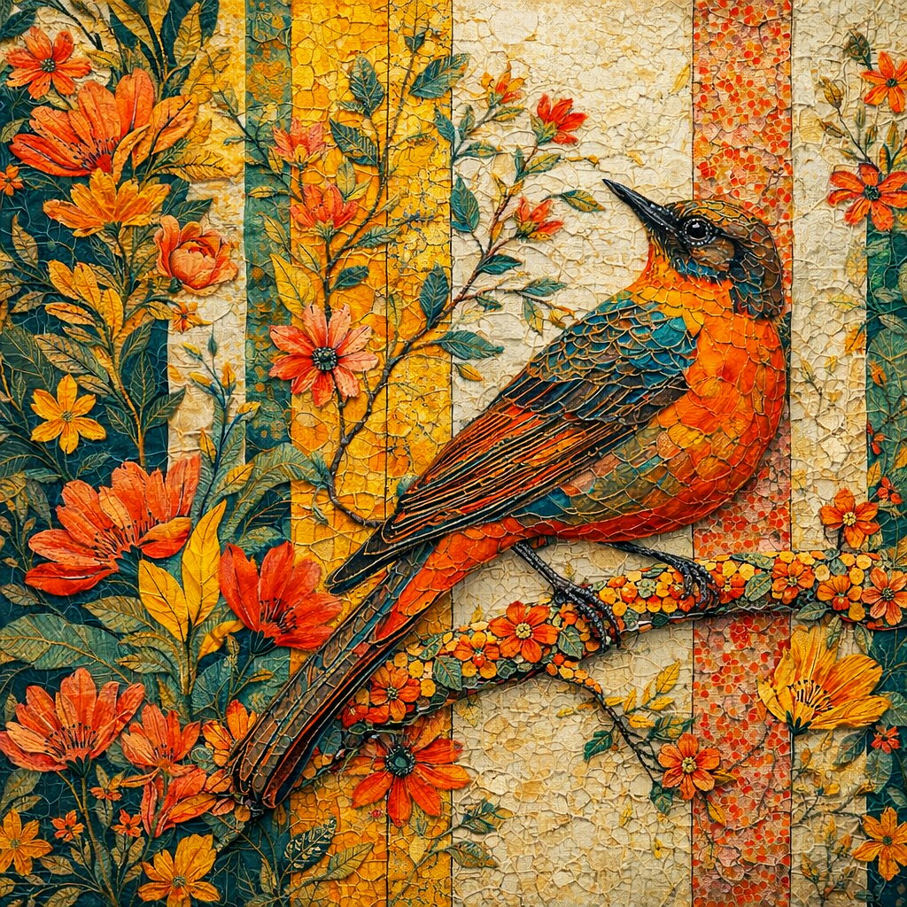 luxury wall art mockup mosaic bird artwork floral textile design autumn bird wall decor high resolution wall art 8k printable artwork luxury fabric design interior design mockup hotel lobby artwork modern hallway art floral curtain pattern designer home d
