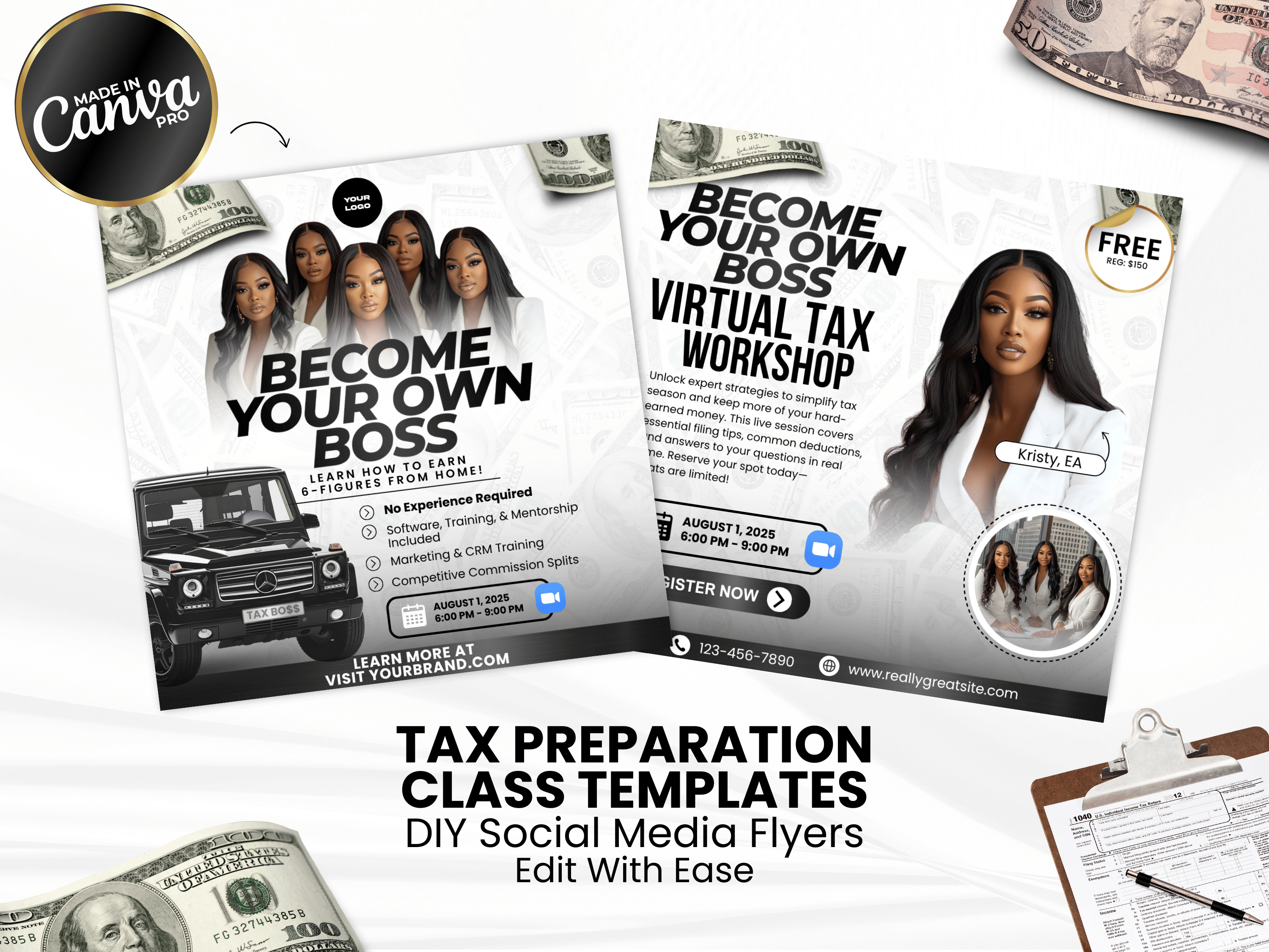 Black & White Tax Training Flyer Templates, Editable Canva Course ...