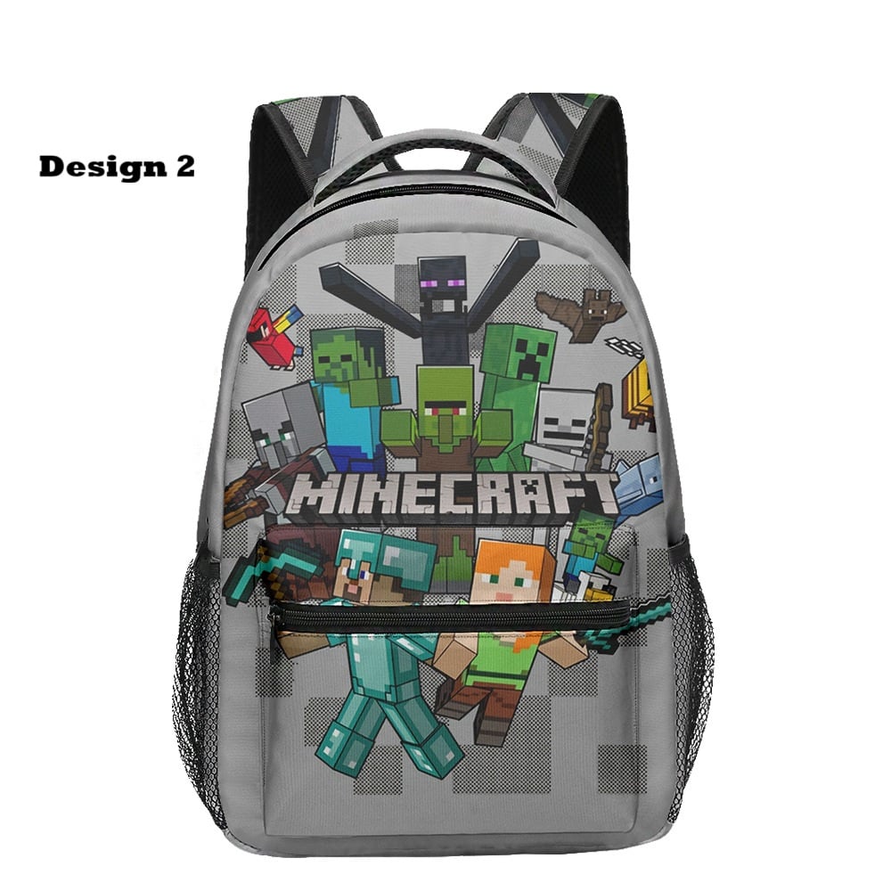 Spacious student backpack with pixelated game-style design