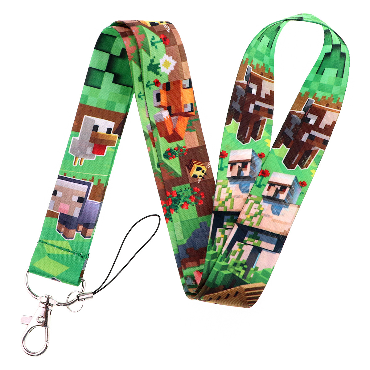 Cartoon pixel neck keychain with hard plastic card sleeve