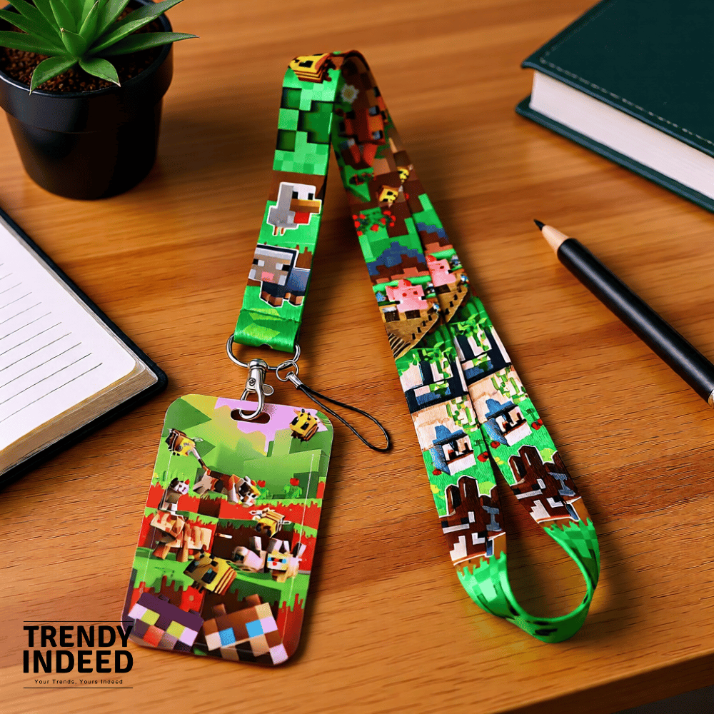 Pixel block style neck lanyard with hard card sleeve