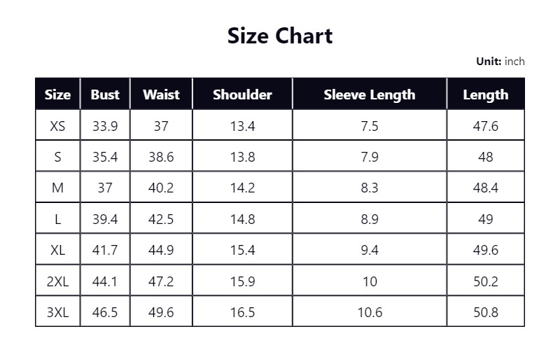 Flare Dress Size Chart