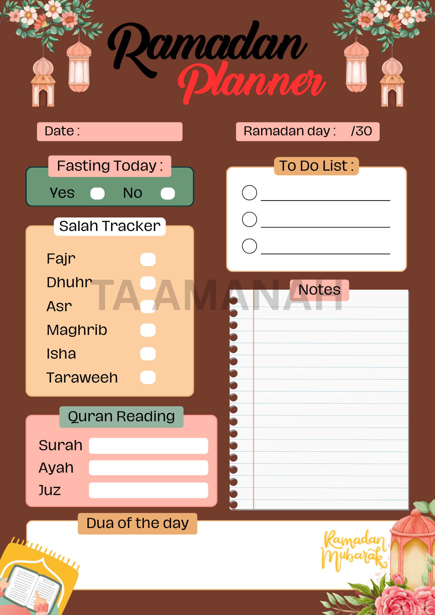 Ramadan Planner 2026 | Daily Ibadah Tracker, Salah & Quran Journal ...
