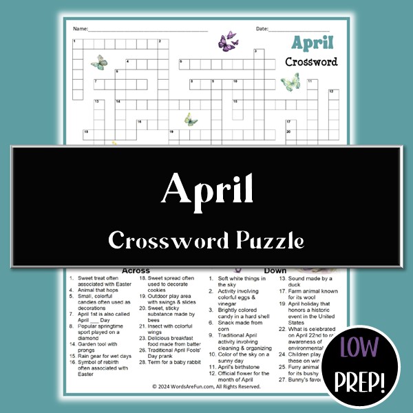 April Crossword Puzzle Printable PDF – Spring & Easter Word Bank ...