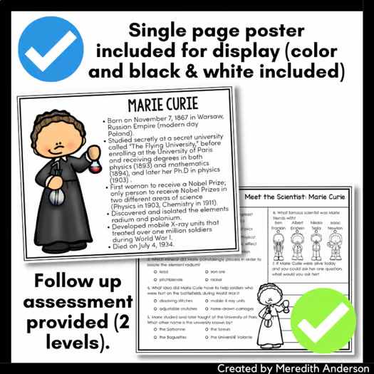 Marie Curie Scientist Study Biography Activity Famous Women's History Month