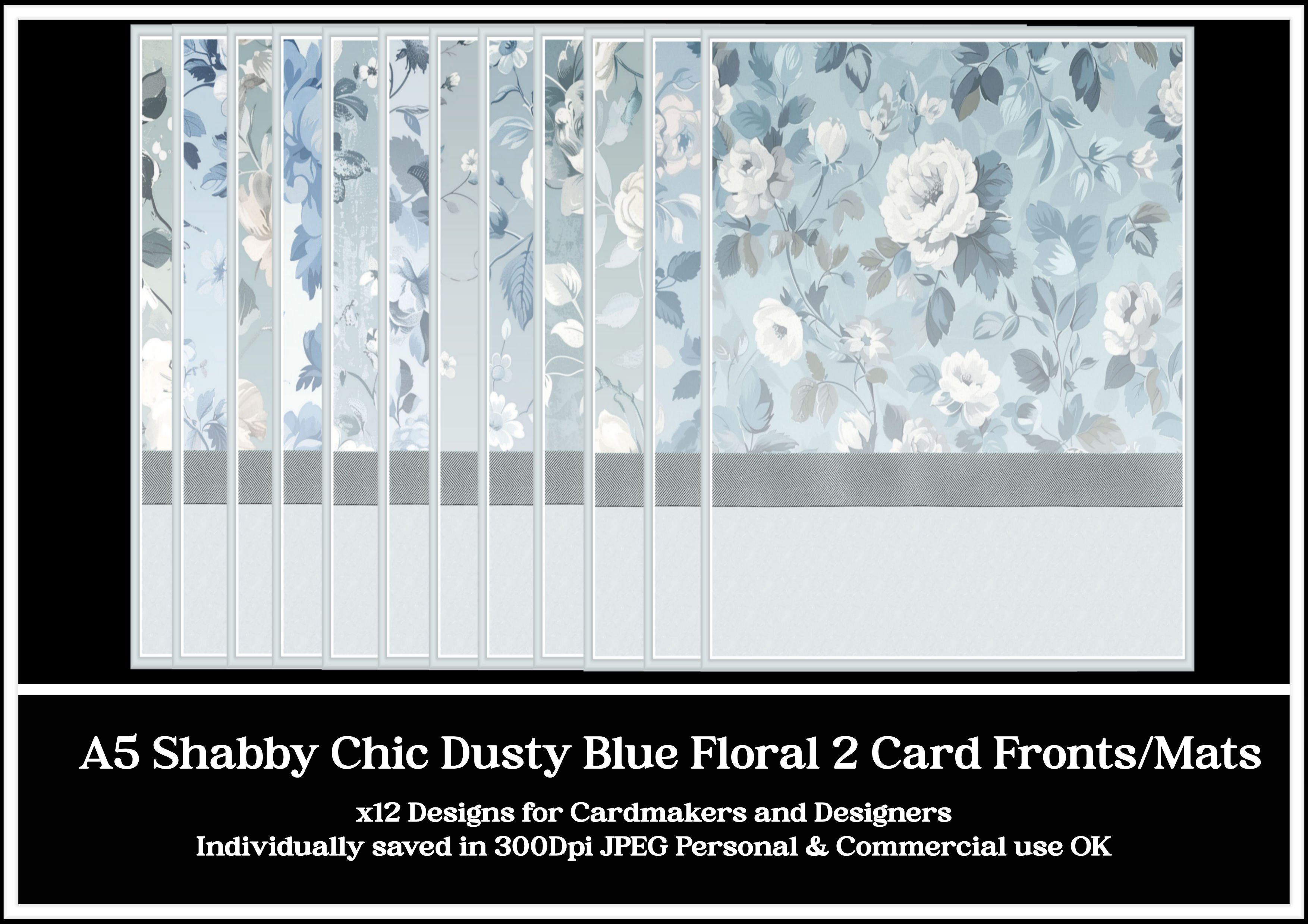 A5 Shabby Chic Dusty Blue Floral Card Fronts 2 - Payhip