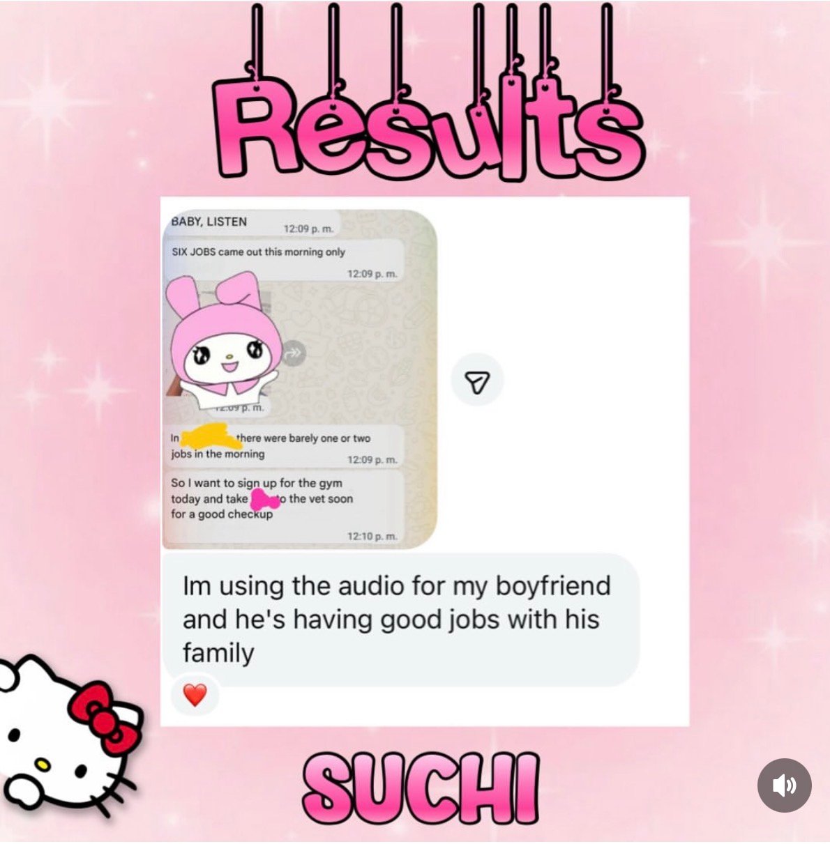Results sent via Instagram