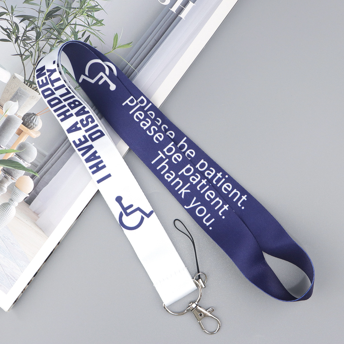 Disability awareness lanyard with clear card holder sleeve