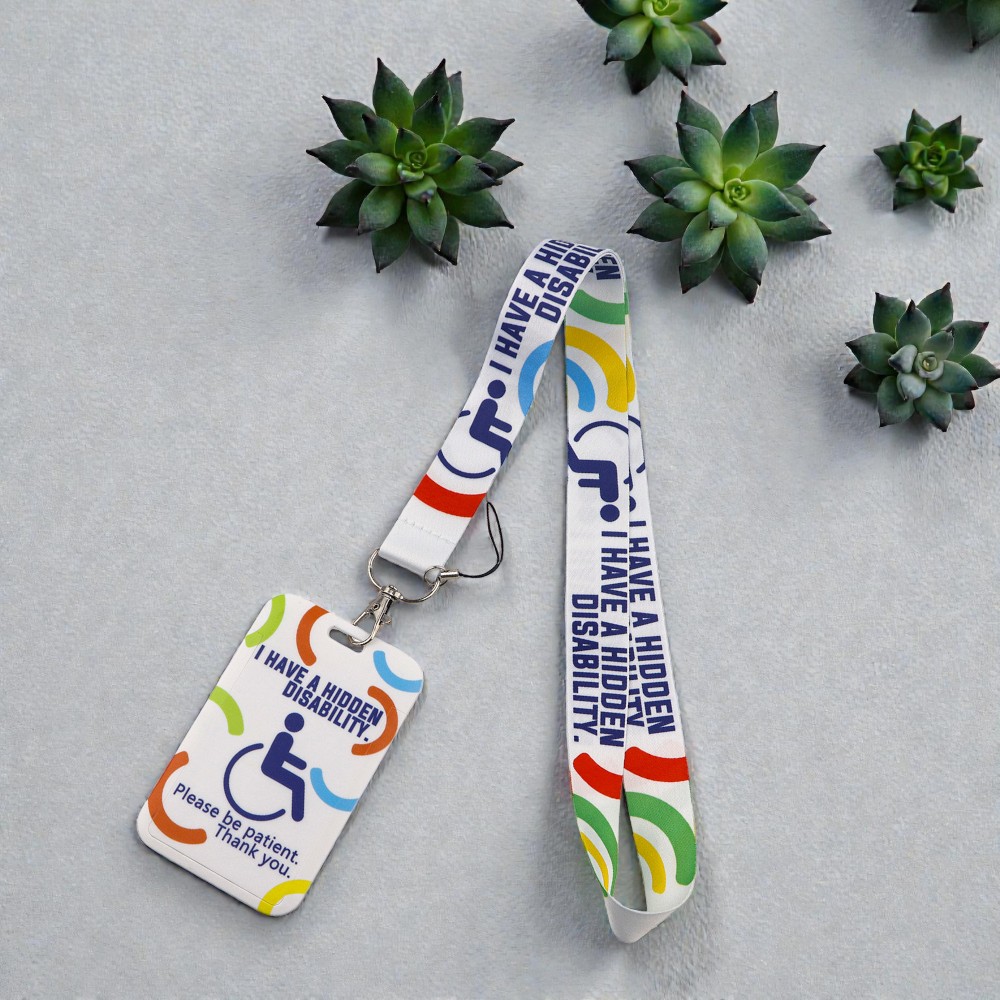 Awareness neck strap with clear card sleeve for school use