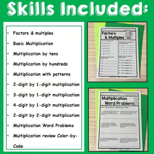 St Patrick's Day Multiplication Color by Number Math Word Problem 4th 5th Grade