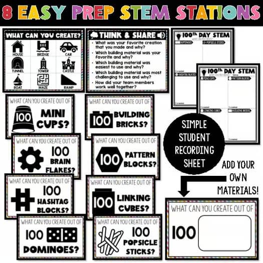 100th Day of School STEM Activities and Stations, 101st 102nd 103rd 120th