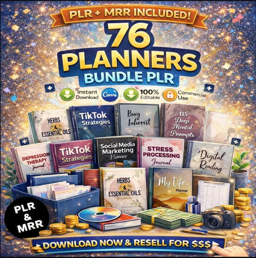 76 PLR Planner Bundle: Canva Templates, Resell Rights (Digital Download)