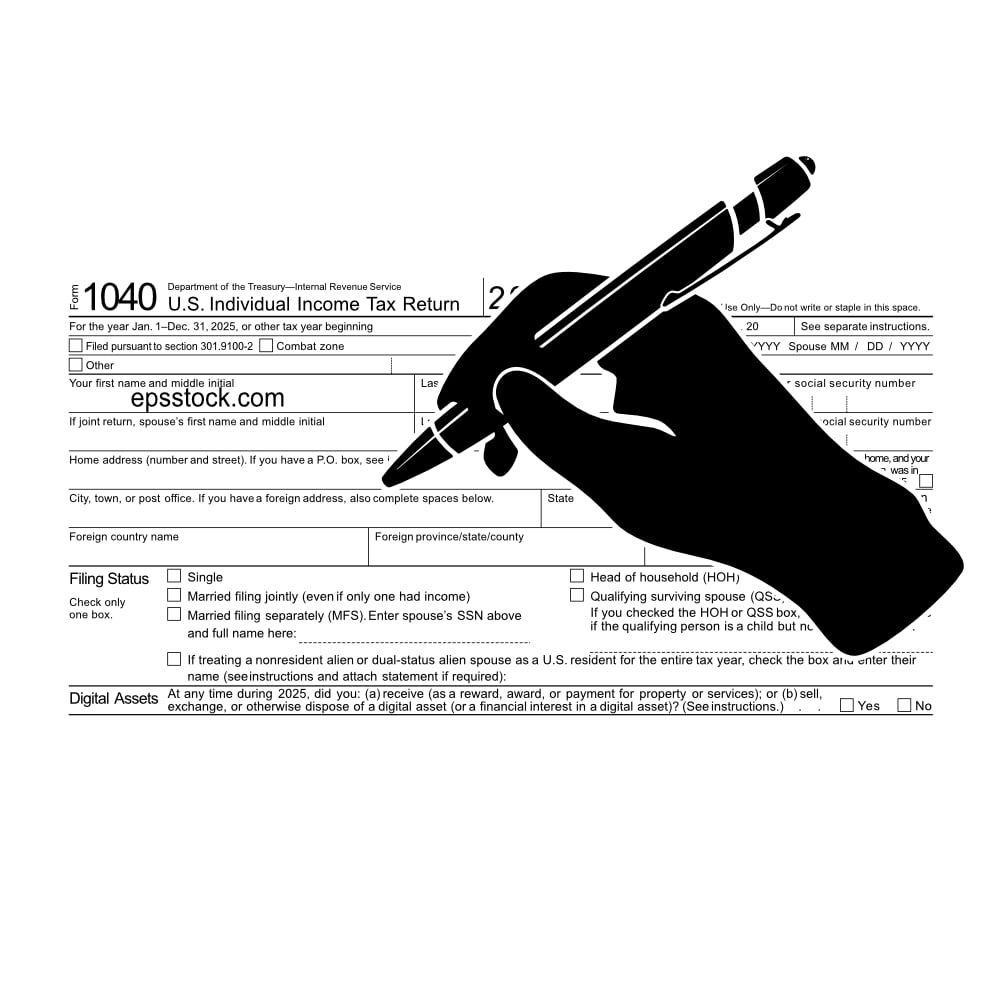 hand filling out form 1040