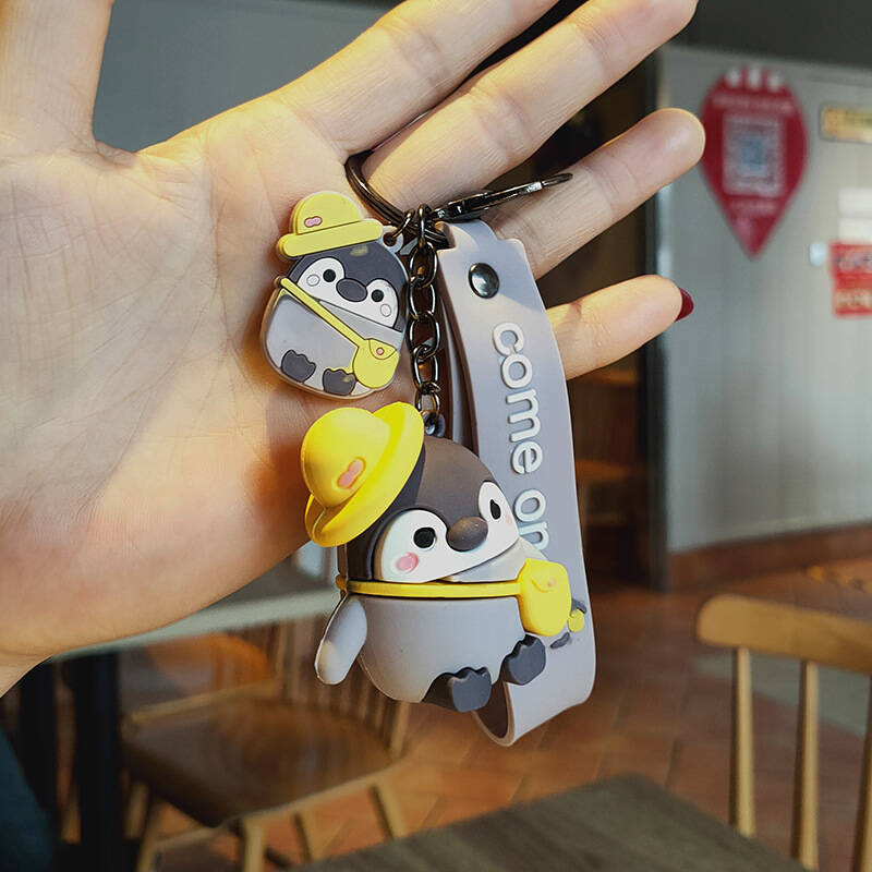 Cute pink and yellow penguin keychain for kids and adults