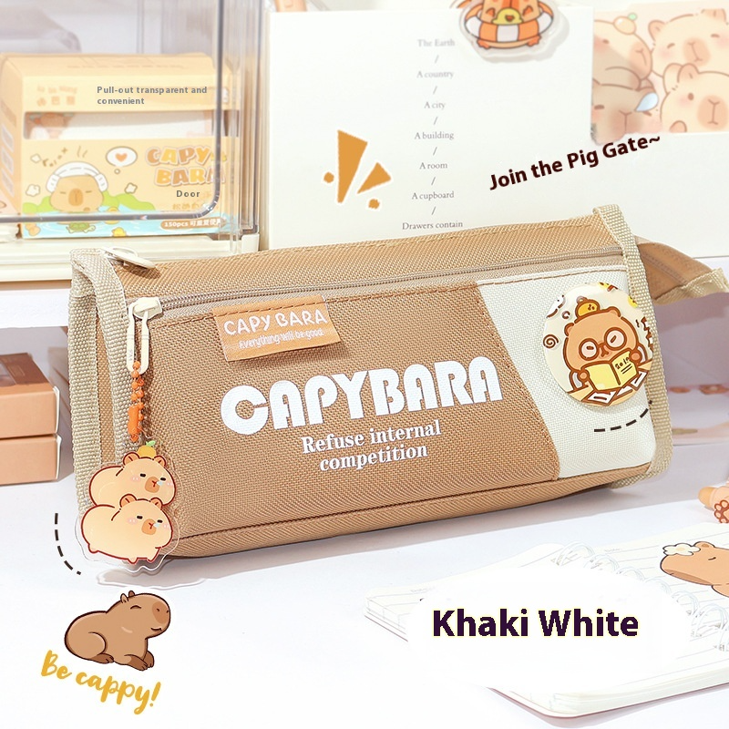 Double layer canvas pencil pouch with cute capybara design