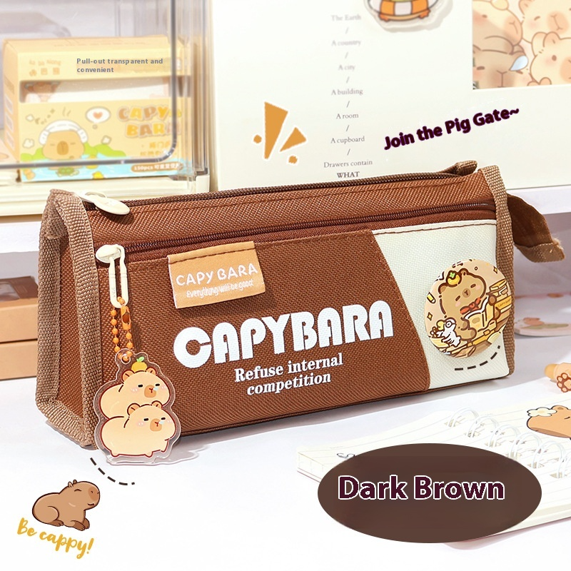 Korean style canvas pencil case with double storage layers