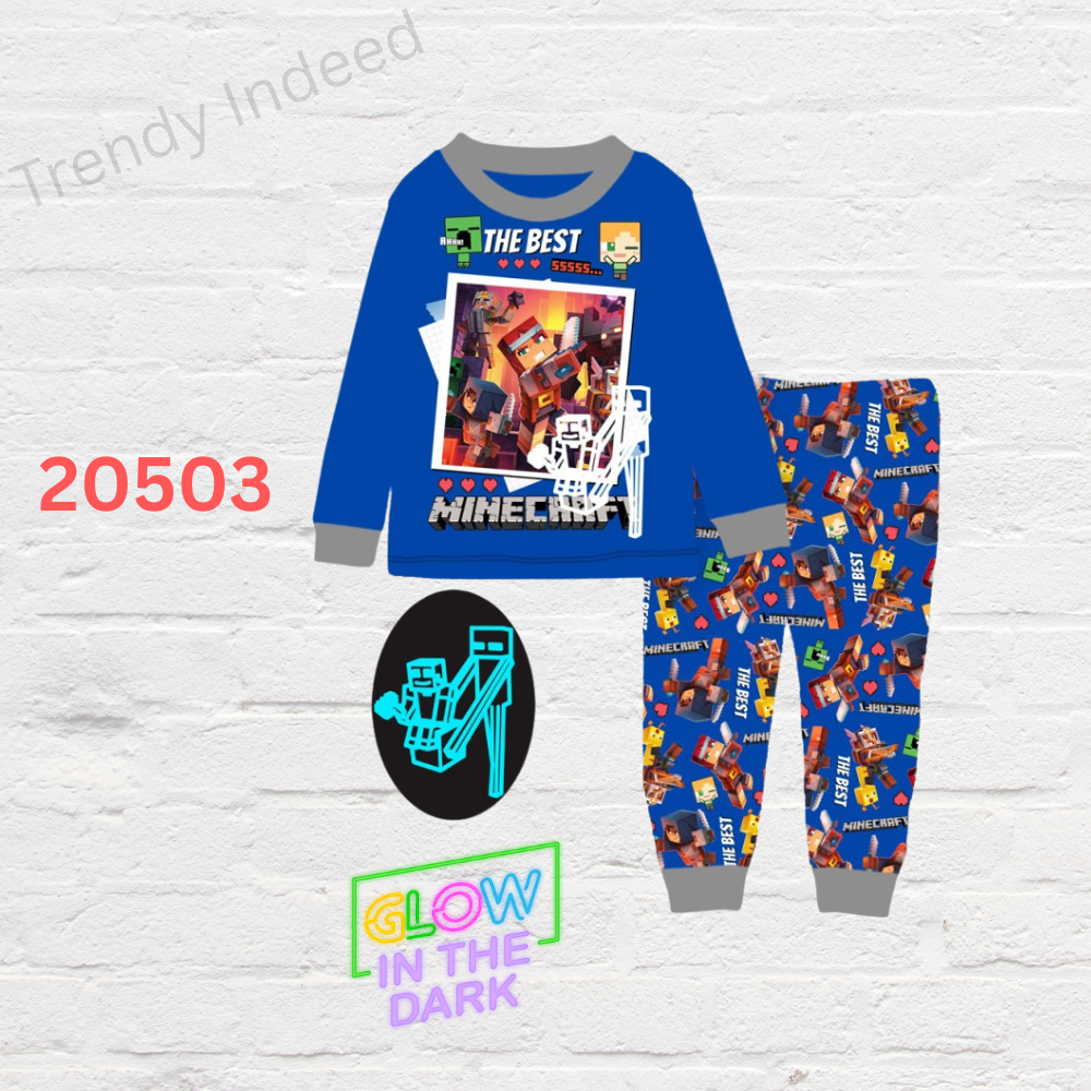 Cozy sleepwear set for kids featuring block world style graphics
