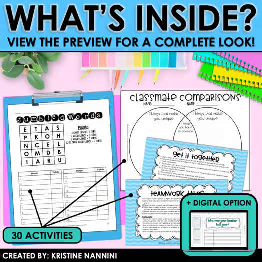 Back to School Activities First Day of School All About Me Team Building