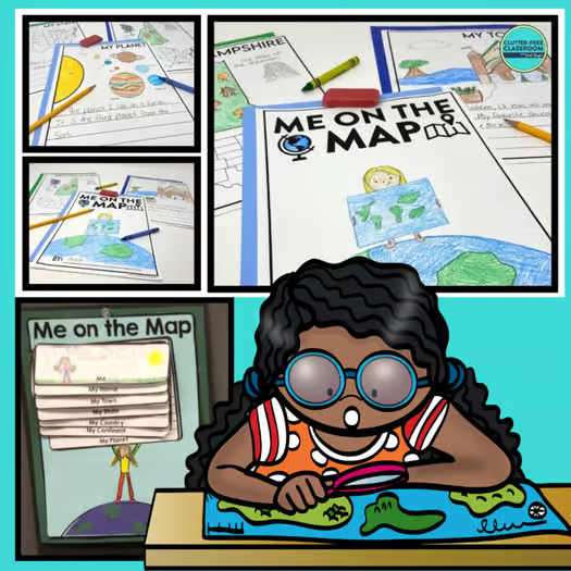 Me on the Map Activities Map Skills Worksheet and Globes 1st 2nd grade 3rd 4th