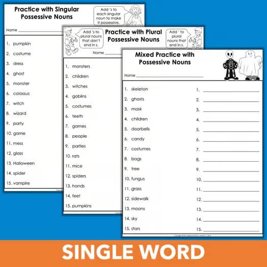 Halloween Language Arts Activities - Possessive Nouns 3rd, 4th, 5th Grade Fun