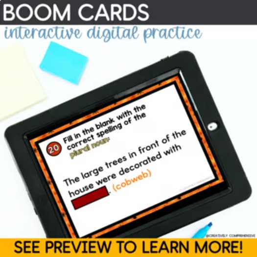 Singular + Plural Nouns Activities: Fall Nouns Task Cards for Centers + Practice