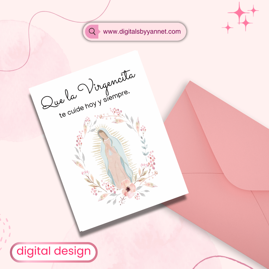 Send comfort and faith with this beautiful Virgencita printable card. Featuring the message “Que la Virgencita te cuide hoy y siempre,” this digital download prints on letter size paper and folds into a heartfelt greeting card. Blank inside so you can wri