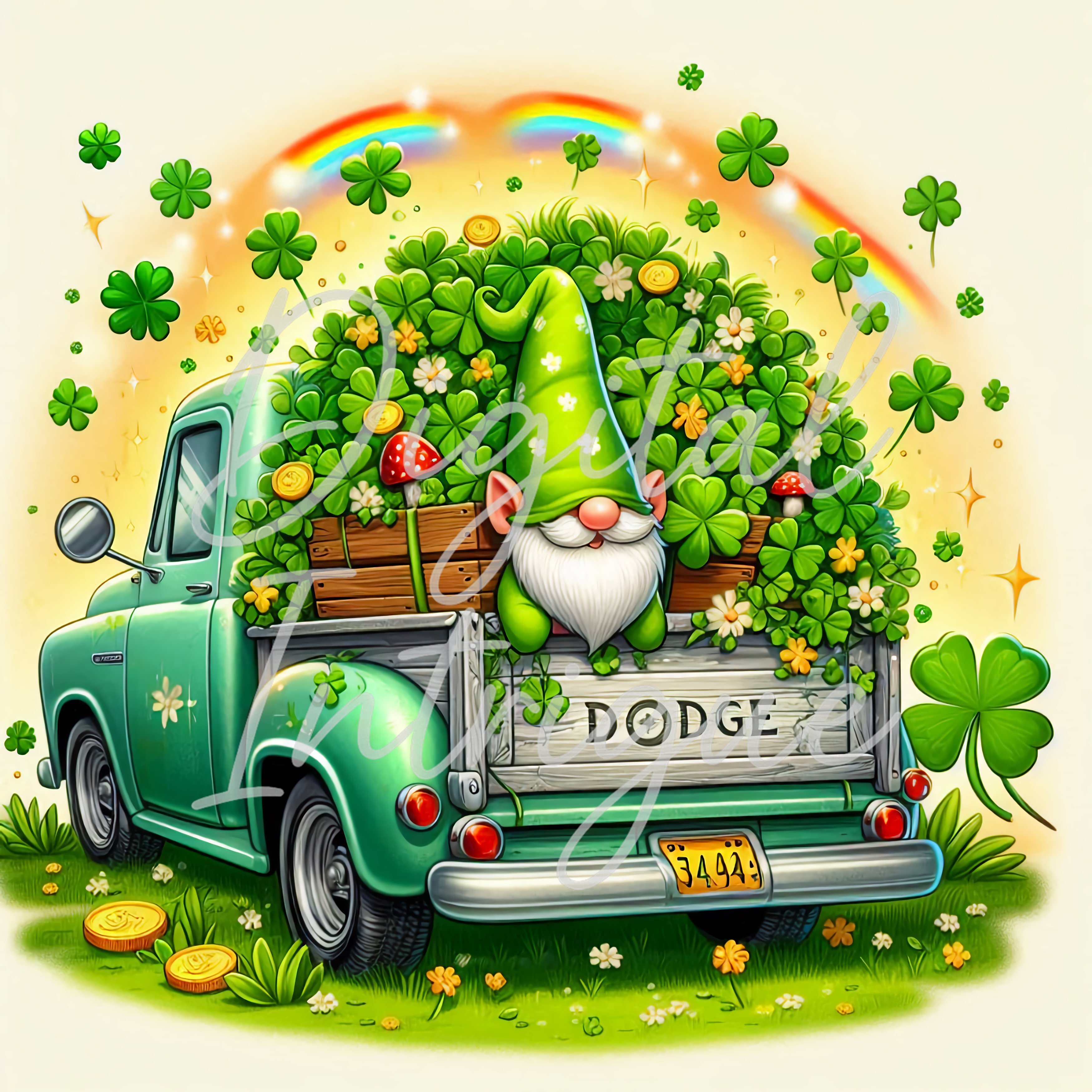St. Patrick’s Day Gnome in Vintage Truck — Digital Download | Shamrock ...