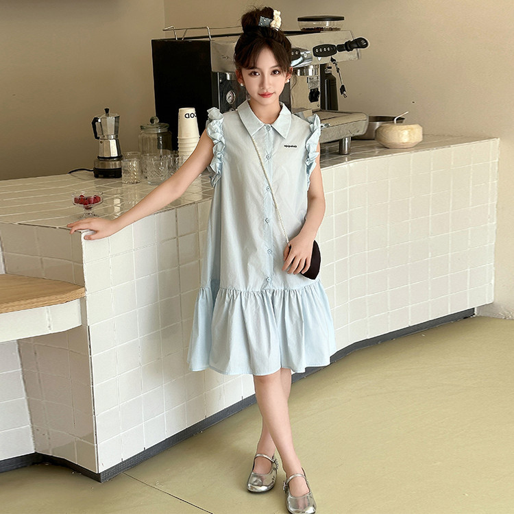 Cute girls cotton shirt dress with preppy style and princess skirt
