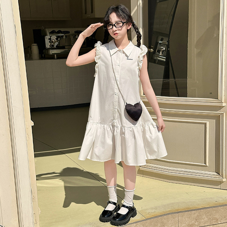 Princess style summer shirt dress for girls breathable cotton