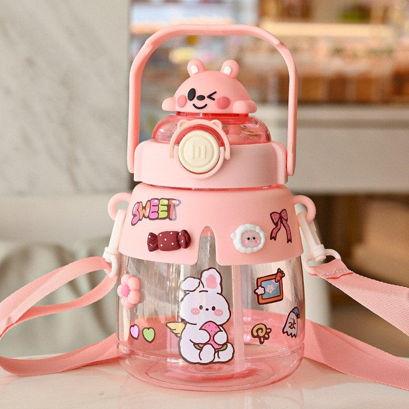 Cute kids water bottle with adjustable strap and fun stickers