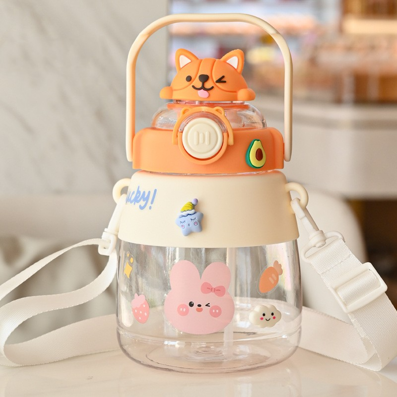 Cartoon design water bottle for kids with straw lid