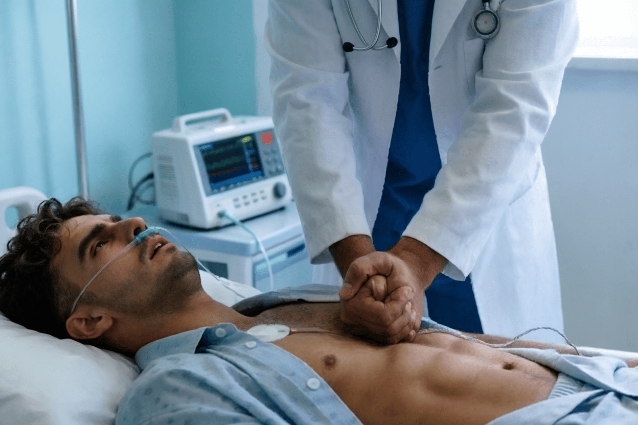 thumping man scene with open eyes