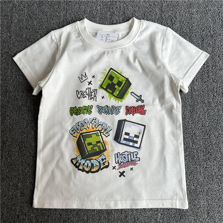 Kids cotton T-shirt with pixel craft adventure design