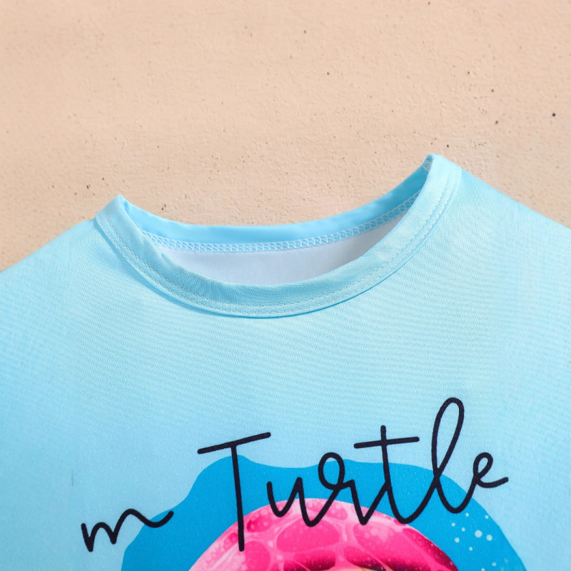 Light blue T-shirt and animal print shorts outfit for girls