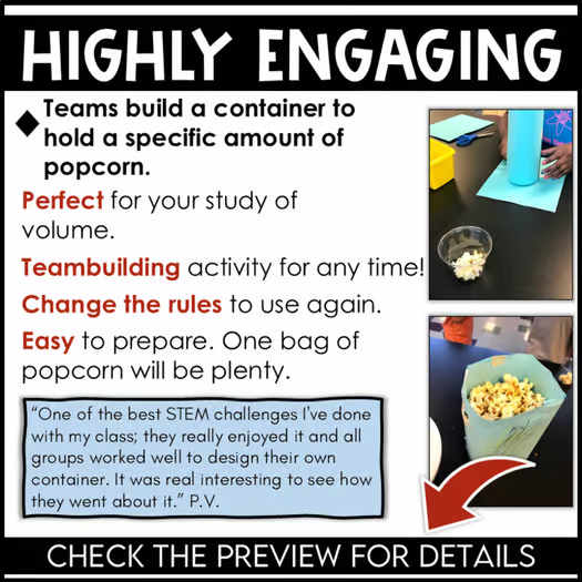 STEM Popcorn Challenge - Problem-Solving Volume Measurement Activity EASY PREP