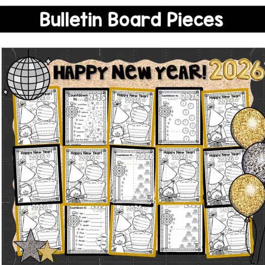 New Years 2026 Coloring Pages and New Year Bulletin Board Countdown Ball