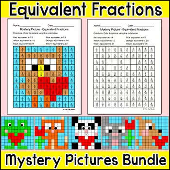 Valentine's Day Math Equivalent Fractions Center: Mystery Picture Coloring Pages