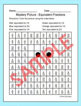 Valentine's Day Math Equivalent Fractions Center: Mystery Picture Coloring Pages