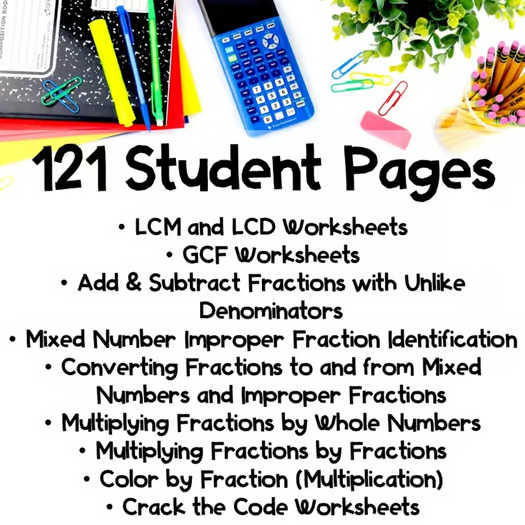 5th Grade Fractions Bundle w/ Improper Mixed Number LCD & Multiplying Fractions