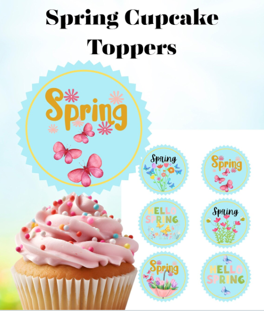 Spring Cake Toppers Spring Cupcake Toppers Printable 3